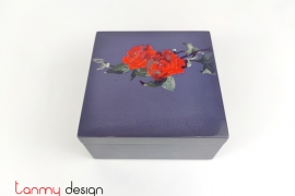 Blue square lacquer box with rose pattern 16 cm 